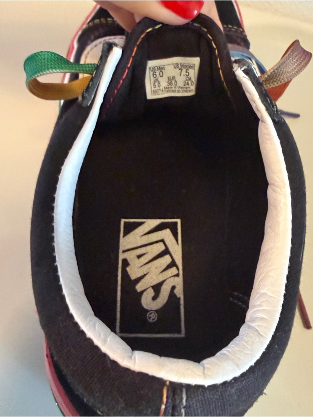 Vans Black Sneakers with Rainbow Laces and Pink Gold Accent - Picture 13 of 14